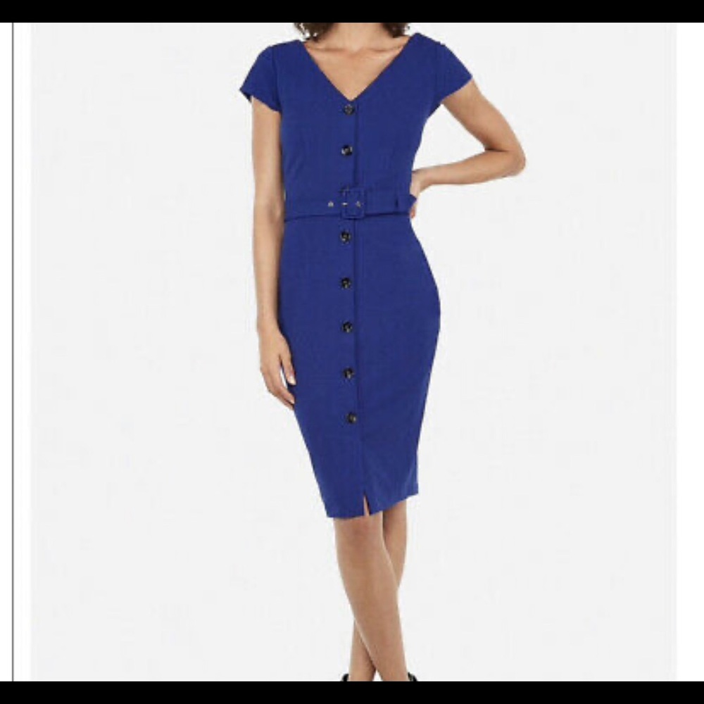 Express button down sheath dress royal blue
